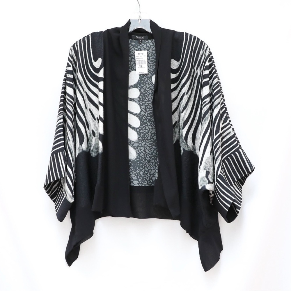 NWT Dressori kimono cardigan 1X plus size abstract print black grey floral new